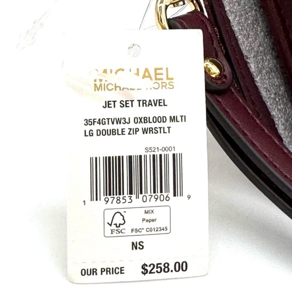 Michael Kors Large Jet Set Travel Double Zip Wallet Ox Blood Multi - Picture 9 of 9